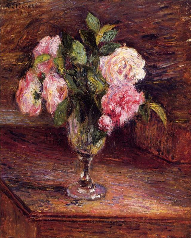 Roses in a Glass - Camille Pissarro Paintings